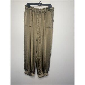 Anthroplogy Skies Are Blue satin L Jogger Tie waist Bronze Harem Pants Pockets